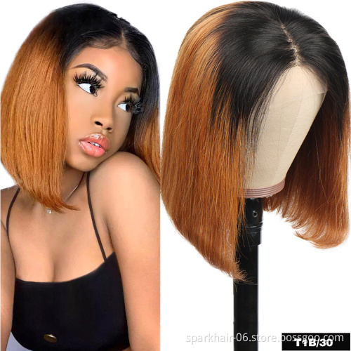 4*4 Bob Cut Wigs Lace Closure Human Hair Wigs,1B/30 Brazilian Hair 13*4 Lace Front Bob Wig,Ombre Honey Blonde Short Bob Lace Wig